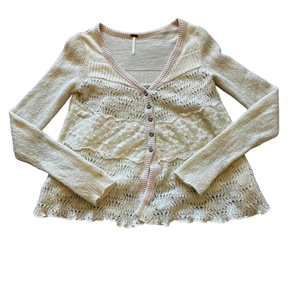 Free People Sweaters - Free People Honeysuckle Years Cardigan Size 2 Lace Knit Babydoll